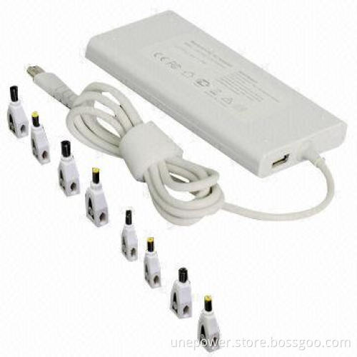 Universal-slim Laptop AC Adapter, 75W, Automatic, 8 Standard DC Connectors White, Color Box Package